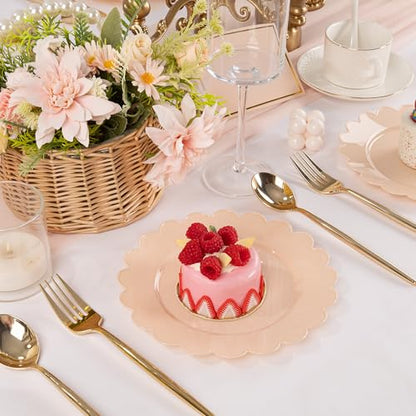 SUT 72-Count Pink Plastic Plates Disposable 7.5 Inch - Scalloped Edge Dessert Plates for Valentine’s Day, Parties, Birthdays, Weddings | Lightweight & Durable Disposable Dinnerware (72 Pack) - color: Pink, size: 7.5 Inch
