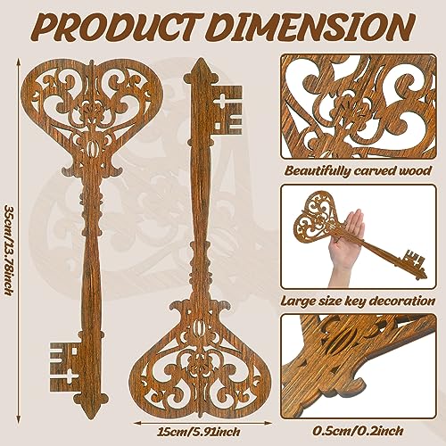 Chunful 2 Pcs Keys Wall Art Large Skeleton Key Sign Vintage Antique Wooden Farmhouse Wall Sign for Bedroom (13.78 x 5.91 Inch, Brown) - color: Brown, size: 13.78 x 5.91 Inch