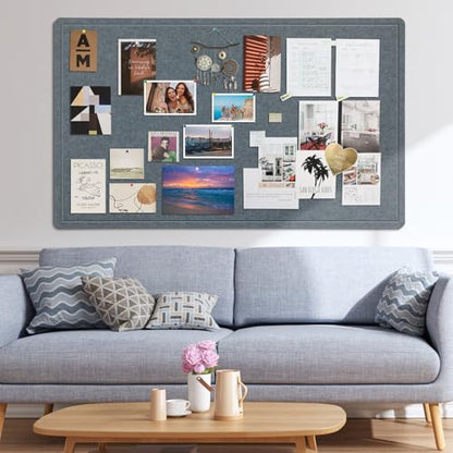 Large Felt Bulletin Board, 60 X 35 Inches Decorative Pin Board, Cork Board Alternative, Foldable Photo Felt Board with Self-Adhesive Tape and 36 PushPins - Grey