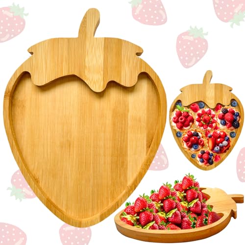 Large Strawberry Party Decorations Wooden Strawberry Charcuterie Board for Tabletop Berry Serving Trays Outdoor Food Platters for Baby Shower Party Supplies Fillable Dish Plates for Berry 1st Birthday - color: Enlarged Wooden Strawberry