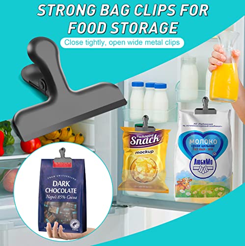 24 Pack 3 Inch Stainless Steel Black Chip Clips Strong Bag Clips Large Clip for Food Packages, Metal Kitchen Food Clip for Snack Home&Office Paper Heavy Duty - color: Black, size: 24 Pack