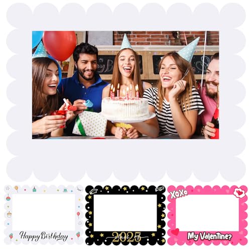 Beeveer 32 x 24 Inch Photo Booth Selfie Frame Prop Booth for Birthday Event Parties Large Blank DIY Cutout Props for Funny Decoration Christmas, Holiday Supplies - color: Classic, style: Scalloped