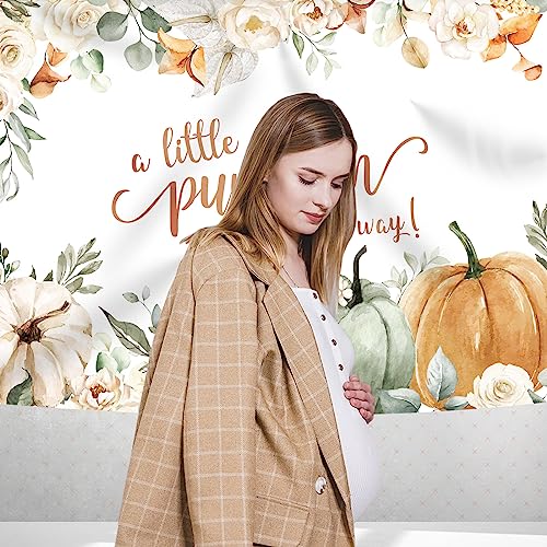 Little Pumpkin Baby Shower Backdrop Fall Autumn White Floral Leaves Photography Background Kids Girls Newborn Baby Shower Party Party Decorations Supplies Banner Photo Studio Booth Props 7x5ft