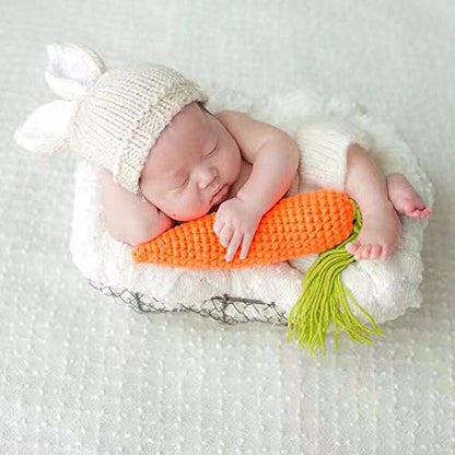 Matissa Newborn Baby Girl/Boy Crochet Knit Costume Photography Prop Hats Outfits - color: Carrot Loving White Bunny