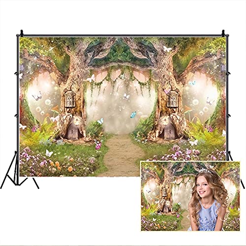 Leowefowa 12x8ft Forest Birthday Backdrop Fairytale Forest Backdrop Enchanted Forest Flower Baby Shower Photo Backgrounds for Party Photo Shoots Newborn Baby Kids Studio Props Photography Backdrops - size: 12x8ft