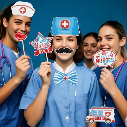 WILDREEDS 30pcs Nurse Photo Booth Props Nurse Graduation Party Decoration Photo Booth Props Nurse Selfie Props - color: Nurse