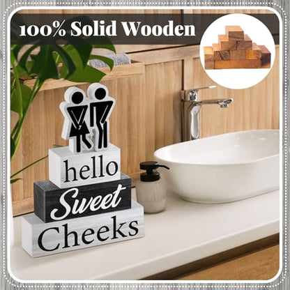 Jetec 4 Pcs Bathroom Shelf Decor Signs Hello Sweet Cheeks Wooden Sign Rustic Toilet Restroom Tabletop Decoration Funny Bathroom Decor for Farmhouse Apartment Shelves Toilet Restroom Home Tabletop Desk - style: Hello Sweet Cheeks
