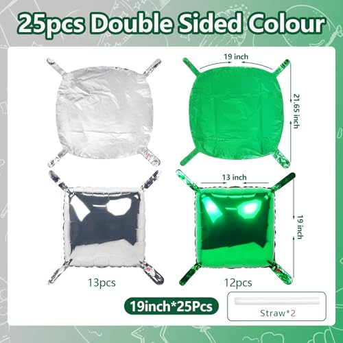 NISOCY 25PCS Green Silver Square Foil Balloons Wall Backdrop Double Sided Silver Green Balloons Arch Kit for Birthday Anniversary Graduation Forest Baby Bridal Shower Kids Party Decorations - color: Green and Silver, size: 25PCS