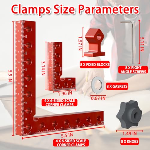 Corner Clamps for Woodworking,8pcs corner clamps With Box, 5.5"& 3.14"Aluminum Alloy 90 degree right angle clamp, Positioning Square Tools for Frame, Cabinets, Drawers,Box, for Dad. - size: 8pcs