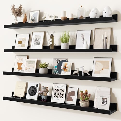 Heimlove Picture Ledge Shelf,36 inch Long Floating Shelves for Wall Set of 4,Black Picture Shelf with Lip for Wall Decor,Living Room,Bedroom,Bookshelf,Nursery,Perfume - color: Black, size: 36'', Set of 4