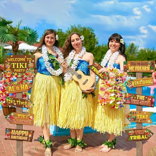 Hooqict 20 Pieces Hawaiian Luau Party Decorations Welcome to Tiki Party Directional Sign for Outdoor Summer Tropical Hawaiian Luau Tiki Birthday Party Decorations Supplies - style: Tiki