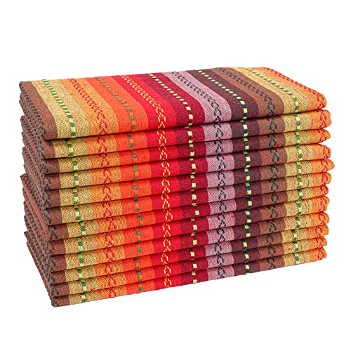 Hausattire Reusable Napkins Cloth Washable 100% Cotton Salsa Stripe 18x18 Inch Dinner Napkin|Table Napkins for Banquet Wedding|Set of 12 Cloth Napkin Mother's Day Home Decor Essentials Gift |Red Multi - color: Red Multi, size: 18x18