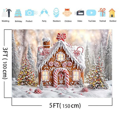 6 x 4 ft Christmas Gingerbread House Backdrop Winter Snowflake Photo Backdrop Xmas Tree Gingerbread House Christmas New Year Holiday Photograph Decorations Candyland Themed Banner Photo Booth Props - size: 6X4FT(72X48inch)