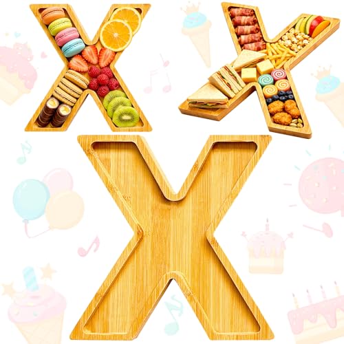 11" Wooden Letter X Platter Tray for Party Charcuterie Board Letters Serving Trays for Food Fruit Cupcake Reusable Fillable Dishes Plates for Birthday Anniversary Wedding Party Baby Shower Supplies - color: Letter X
