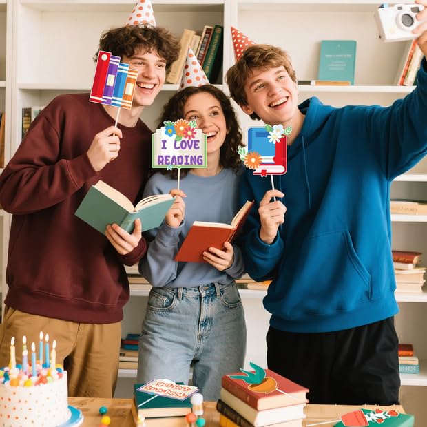 Reading Party Decorations 24PCS Book Club Photo Props I Love Reading Photo Props Party Favor for Book Lover Bday Library Supplies