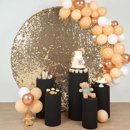 Efavormart Set Of 5 | Black Spandex Cylinder Plinth Display Box Stand Covers, Stretchable Pedestal Pillar Prop Covers - 160 GSM - color: Black, size: Spandex Cylinder Covers