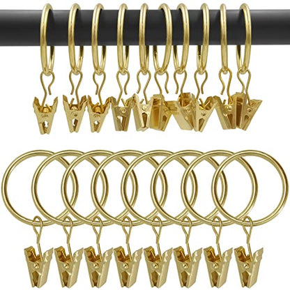 WeeksEight 100 Pack Gold Curtain Rings with Clips, Curtain Hooks Hangers Clip Rings for Hanging Drapes Bows Hat, Drapery Rings 1.26 in I D, Fits up to 1 in Diameter Curtain Rod. - color: Gold, size: 1.26" I D Set of 100