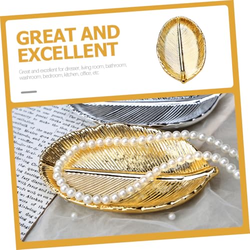 CLISPEED Ceramic Jewelry Display Tray Leaf Shape Nail Art Display Plate Gold Jewelry Organizer Ring Holder Photo Prop for Vanity Table Storage