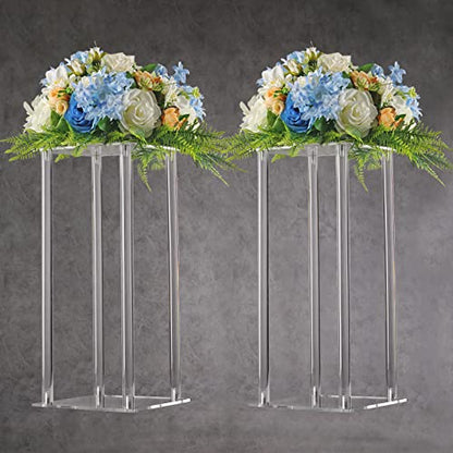 YALLOVE Acrylic Flower Stand, Set of 2 Clear Pedestal, 15.75 Inch Tall Vases for Wedding Event Party Props, Home Decor - size: 15.75''