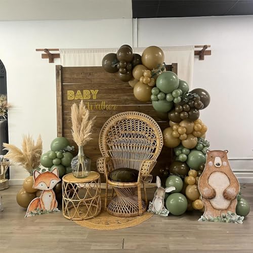 60 PCS Sage Green, Gold, Brown Latex Balloons - Woodland Camo Army Olive Green, Dark Brown, Coffee Nude Gold Party Balloons for Jungle Safari Woodland Hunting Birthday Decorations - color: Sage Green Brown