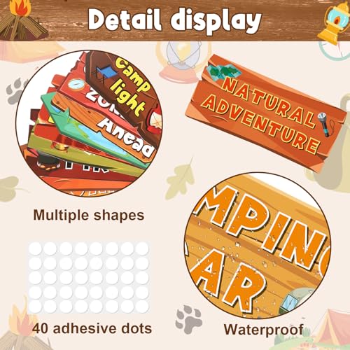 Hooqict 20 Pieces Camping Themed Party Decorations Camping Party Directional Signs for Summer Camp Decor Welcome to Camp Birthday Party Supplies Classroom Wall Door Porch Yard Sign - style: Camping