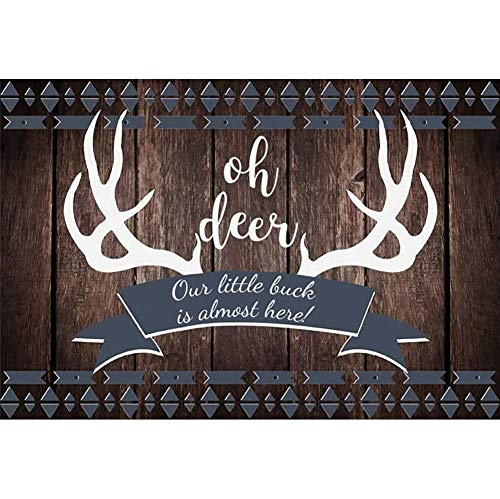 Haoyiyi 5x3ft Oh Deer Boy Baby Shower Gray Rustic Wood Backdrop Our Little Buck is Almost Here Burlap Photography Background Boys Girls Newborn 1st Birthday Decoration Photo Booth Props Banner