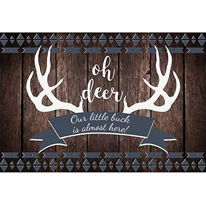 Haoyiyi 5x3ft Oh Deer Boy Baby Shower Gray Rustic Wood Backdrop Our Little Buck is Almost Here Burlap Photography Background Boys Girls Newborn 1st Birthday Decoration Photo Booth Props Banner