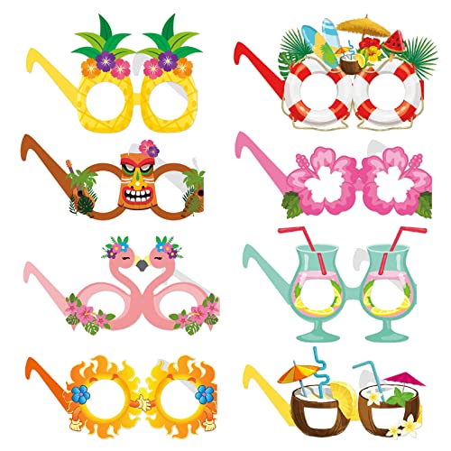 OURUOLA Summer-Hawaiian Pool Party-Decorations Funny-Sunglasses - 16pcs Tropical Aloha Flamingo Glasses,Photo Booth Props Decor, Kid Adult Beach Tiki Birthday Baby Shower Favors Supplies - color: 16pcs Hawaiian Sunglasses