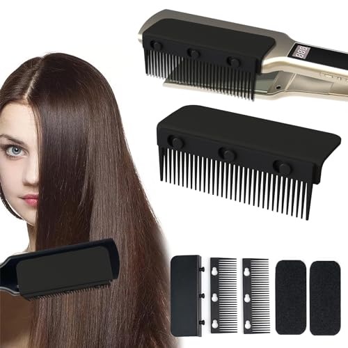 Flat Iron Comb Attachment Clip On, 500 Degrees High Temperature Resistant Material, Professional or Home Use Compact Hair Styling Tool (Black)