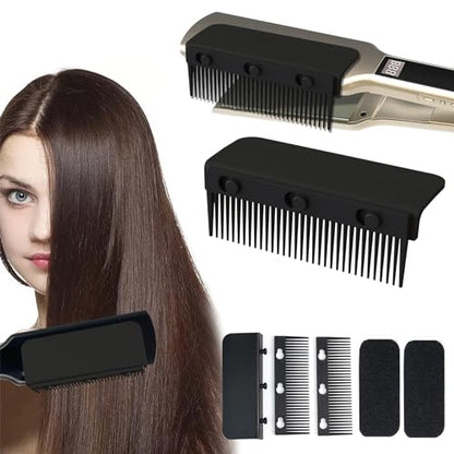 Flat Iron Comb Attachment Clip On, 500 Degrees High Temperature Resistant Material, Professional or Home Use Compact Hair Styling Tool (Black)