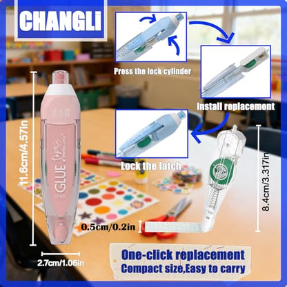 CHANGLi 6pack Refillable Scrapbook Glue Tape, 400pcs Power Glue Points, 16FT*1/5 Inch Double Sided Tape for Crafts, Replacement Glue Tapes, Reusable Glue Tape for Gift Wrapping, Photo - color: Blue Red