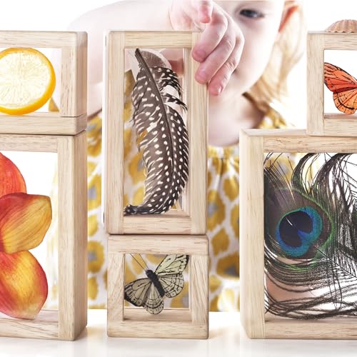 Guidecraft Treasure Blocks - Clear: Smooth Wooden Observation Stacking Blocks with Transparent Windows, Educational Toy for Kids - style: Clear