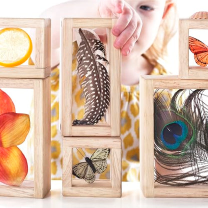 Guidecraft Treasure Blocks - Clear: Smooth Wooden Observation Stacking Blocks with Transparent Windows, Educational Toy for Kids - style: Clear