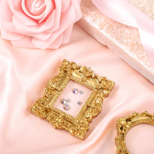 Vicenpal 15 Pcs Vintage Mini Picture Frames Baroque Antique Small Resin Jewelry Display Table Frame for Christmas DIY Photo Holiday Party Decoration (Gold) - color: Gold