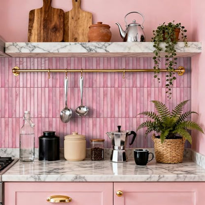 VICCI 20-Sheet Subway Tile Stickers, 3D Textured Blush Pink Peel and Stick Backsplash 4.72x9.68, No-Grout Removable - color: Blush Pink