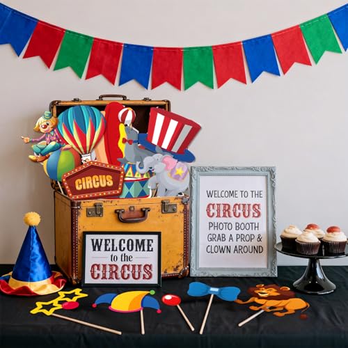 Circus Photo Booth Props, Tumwisk 30PCS Carnival Decorations Circus Theme Party Decorations,Funny Carnival Theme Party Selfie Props - Carnival Birthday Backdrop - color: Circus