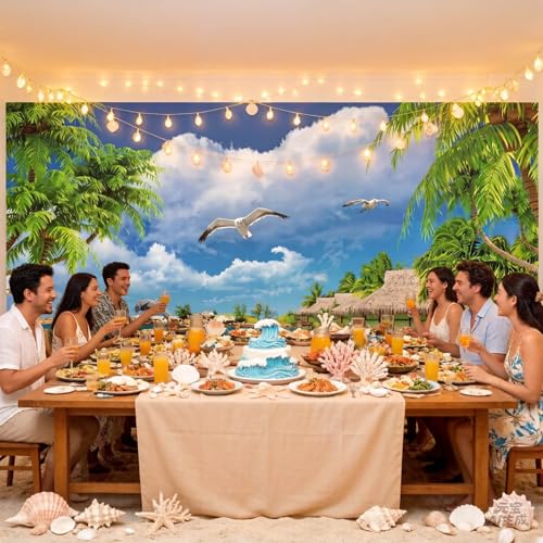 Summer Tropical Seaside Beach Holiday Party Photography Background Resort Beautiful Landscape Photo Backdrop Banner Flying Sea Gull Studio Props Decorations 6x4ft