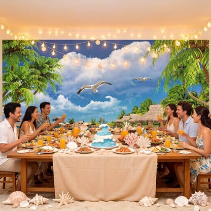 Summer Tropical Seaside Beach Holiday Party Photography Background Resort Beautiful Landscape Photo Backdrop Banner Flying Sea Gull Studio Props Decorations 6x4ft