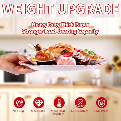 50 Pcs BBQ Party Supplies 10" × 12" Large Heavy Duty Red Gingham and Black BBQ Oval Paper Plates Disposable BBQ Birthday Party Plates for Summer Picnic Barbecue Baby Shower Birthday Party Decorations - style: 50Pcs Red Gingham BBQ Oval Plates