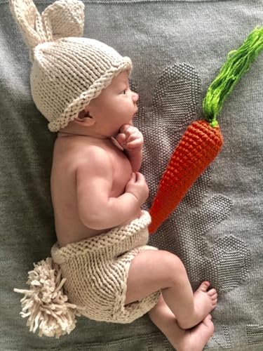 Jastore Baby Photography Props Newborn Boy Girl Photo Shoot Outfits Crochet Costume Infant Knitted Hat Sets - color: Beige Rabbit