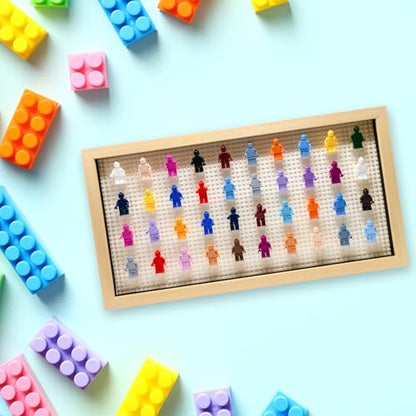 Figurine Display Case 10x20.125 Natural Shadow Box for Miniature Figures 10x20.125 Natural Wood Shadow Box with White Base to Display Up to 56 Block Figures - color: Natural With White Backing, size: 10x20.125