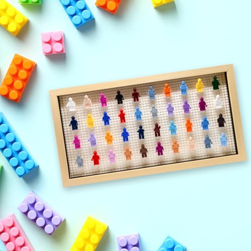 Figurine Display Case 10x20.125 Natural Shadow Box for Miniature Figures 10x20.125 Natural Wood Shadow Box with White Base to Display Up to 56 Block Figures - color: Natural With White Backing, size: 10x20.125