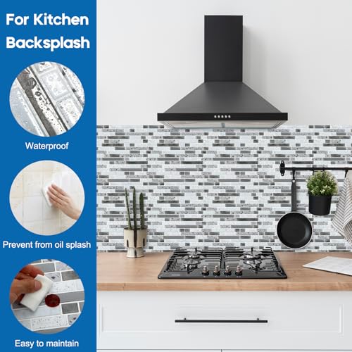 Yipscazo 10 Sheets Peel and Stick Backsplash for Kitchen Wall, 12''x12'' Waterproof Stick on Backsplash Smart Tiles for Bathroom,Removable Backsplash Wall Tiles in Gray White - color: Gray White