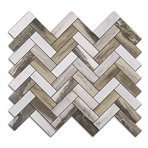 STICKGOO Herringbone Peel and Stick Backsplash, 10 Sheets PVC Kitchen Backsplash, Faux Wood Stick on Tiles for Kitchen - color: Gold wood grain marble