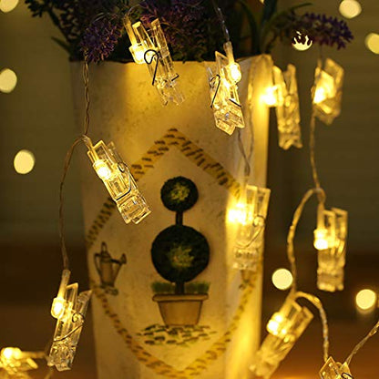 Photo Clips String Lights, 9.8Ft 20 LED Fairy Lights with Clips Battery Operated Warm White for Pictures Dorm Bedroom Wall Halloween Thanksgiving Christmas Party Wedding Décor