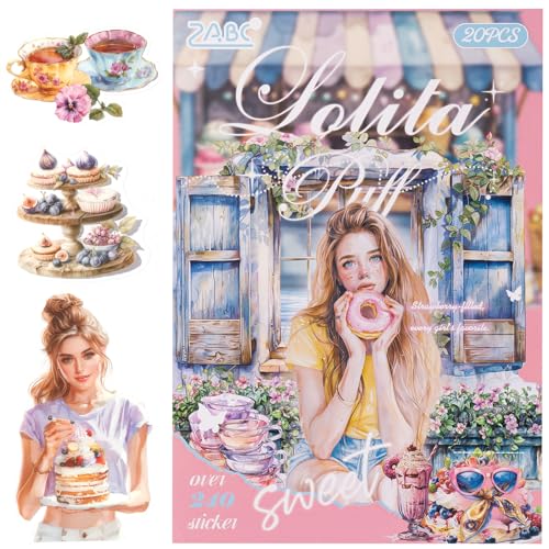 YagCu Stickers for Journaling, 20 Sheets Sweet Dessert Junk Journal Sticker, PET Washi Materials Scrapbooking Supplies for Adults, People Women Transparent Decorative Art Crafts - color: Sweet