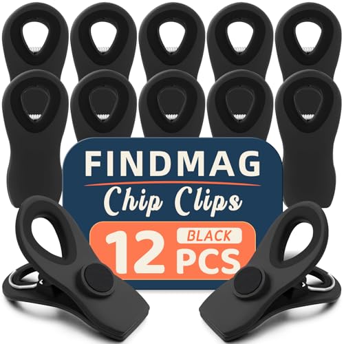 12 Pack Chip Clips, Magnetic Bag Clips for Food Packages, RV Accessories, Kitchen Clip with Magnet for Fridge, Plastic Assorted Colors Bag Clip for Fridge, Kitchen - color: Black, size: Pack of 12
