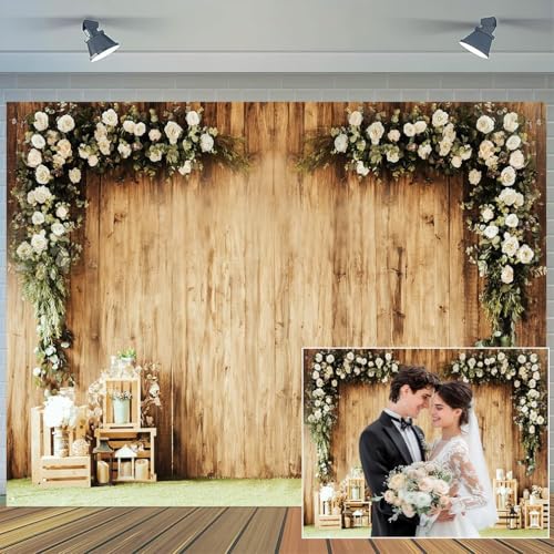 5 x 3 ft Wedding Wood Wall Rustic Floral Backdrop Reception Ceremony Photography Backdrop Wedding Party Bride Shower Banner Props Photography Studio Props Decor - color: Yellow, size: 5x3ft