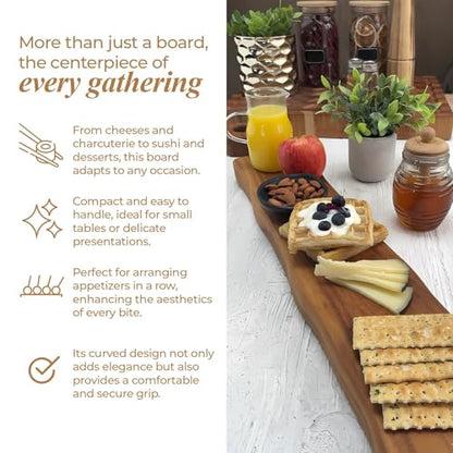 Premium Small Serving Board – Teak Charcuterie Board with Handle for Cheese, Appetizers & Food Presentation - Handcrafted Wooden Serving Tray Ideal for Desserts, & Holiday Spreads - 30" x 5" x 1.5"