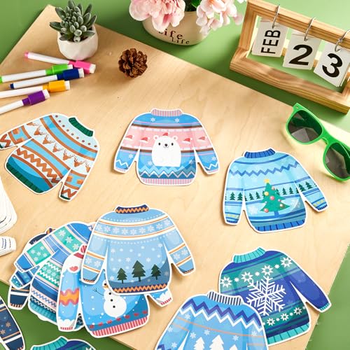 60pcs Winter Theme DIY Cutouts Sweater Bulletin Board Decoration Set Christmas Sweater Paper Cut-Outs Decor for Winter Holiday DIY Photo Craft Xmas Party School Classroom Wall Door Supplies - style: Winter Sweater